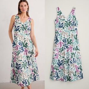 NWT Seasalt Cornwall Sky Beyond Dress Sleeveless V-Neck Midi Sea Frond Chalk.  2